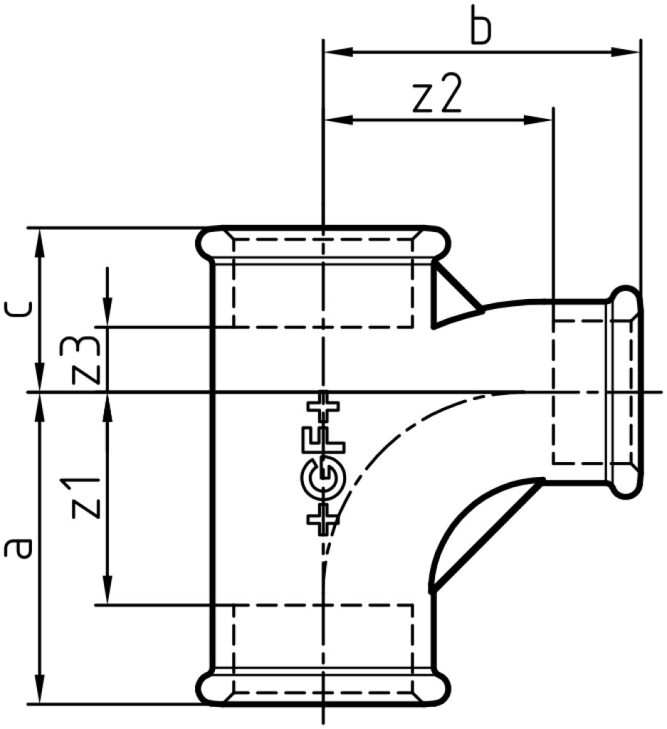 GF 131 Bogen-T 3/4 x 1/2 x 3/4" verzinkt